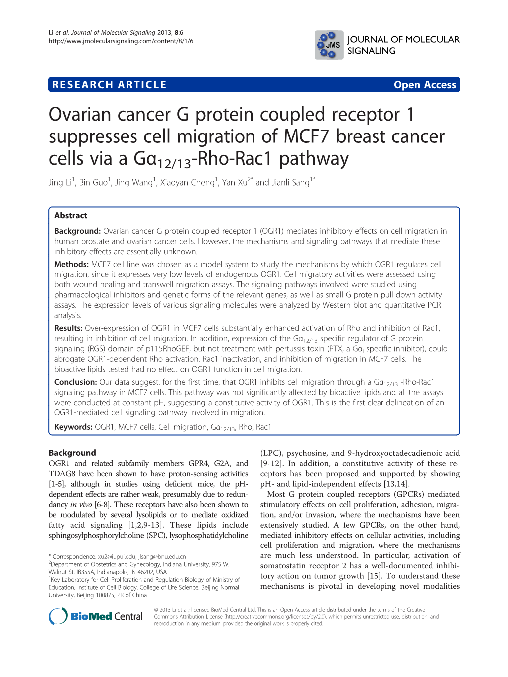 Ovarian Cancer G Protein Coupled Receptor 1 Suppresses Cell
