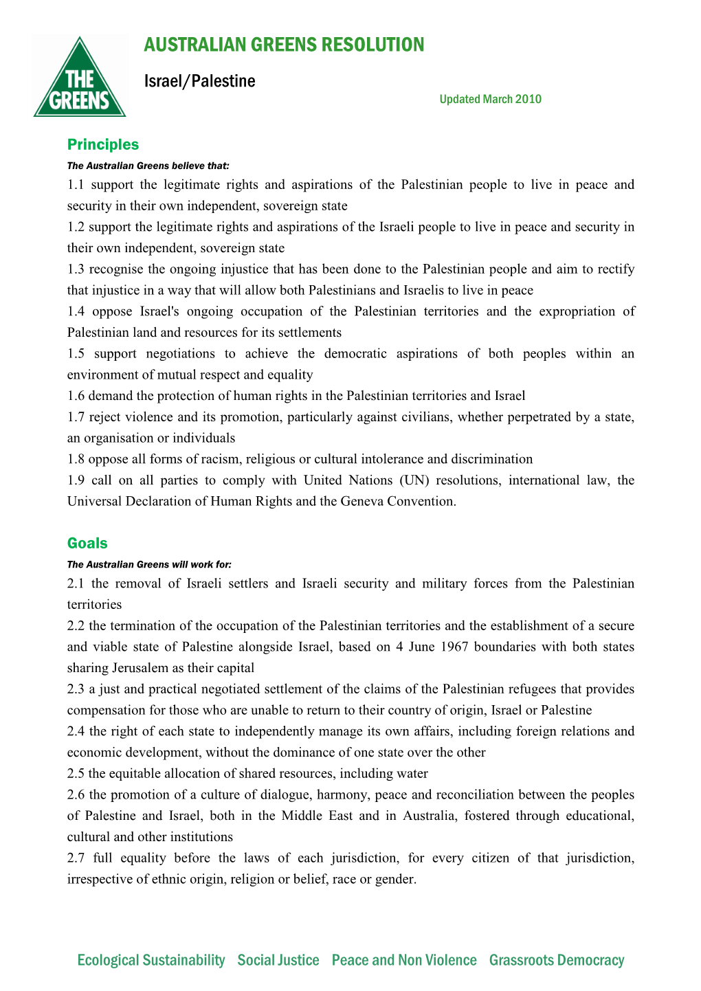 Resolution on Israel/Palestine