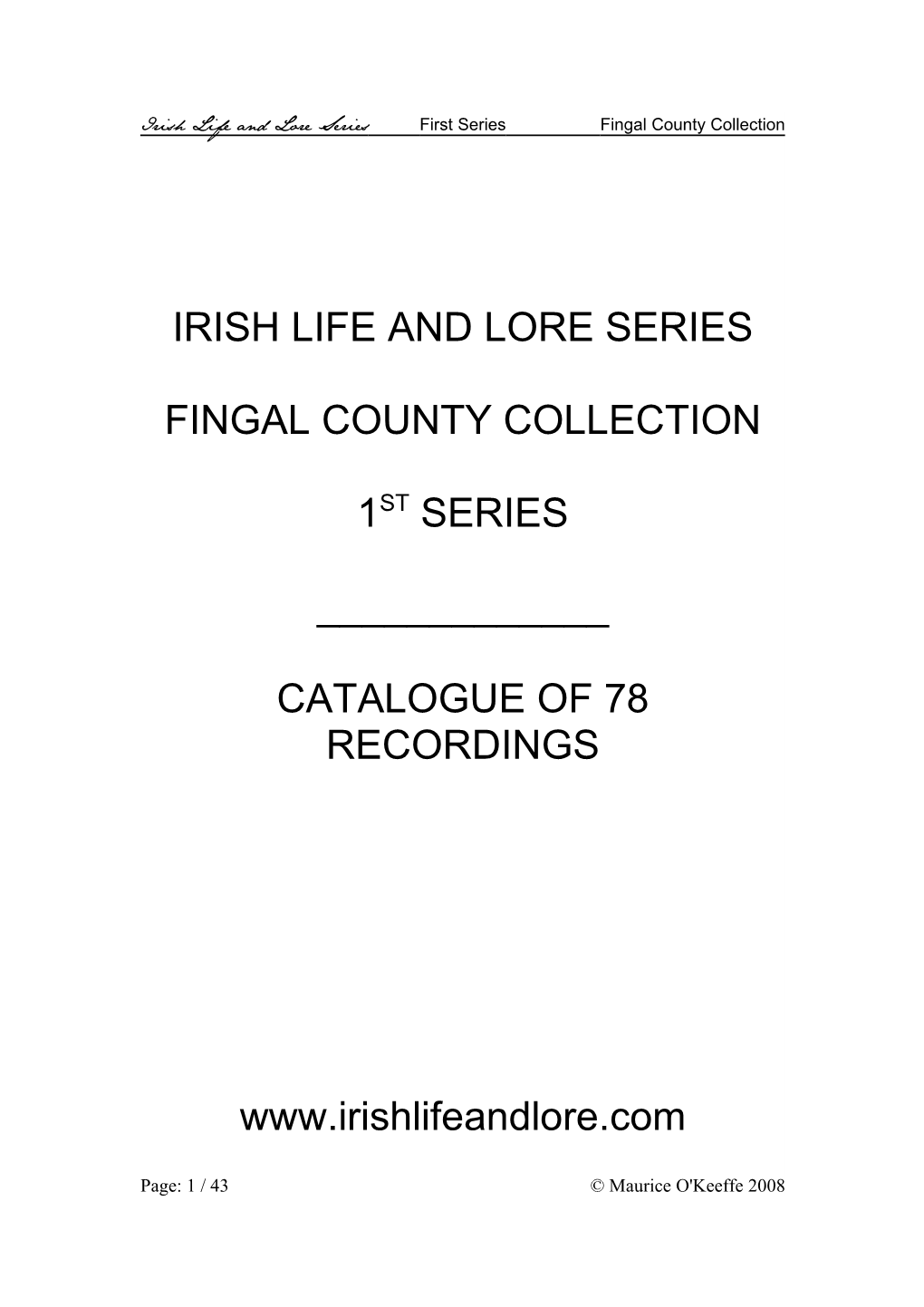 Irish Life and Lore Series Fingal County Collection