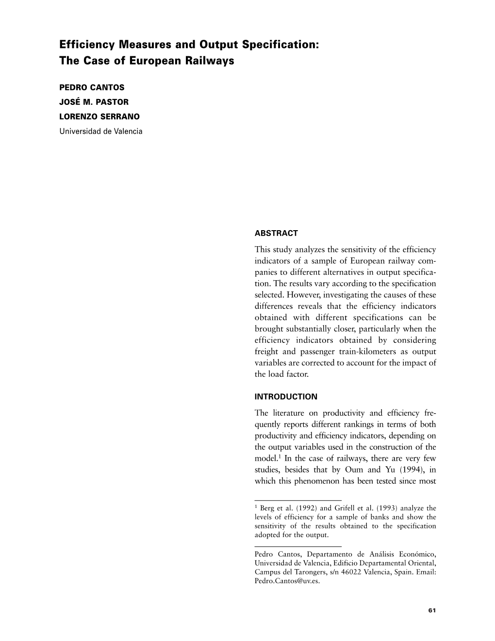 Efficiency Measures and Output Specification: the Case of European Railways