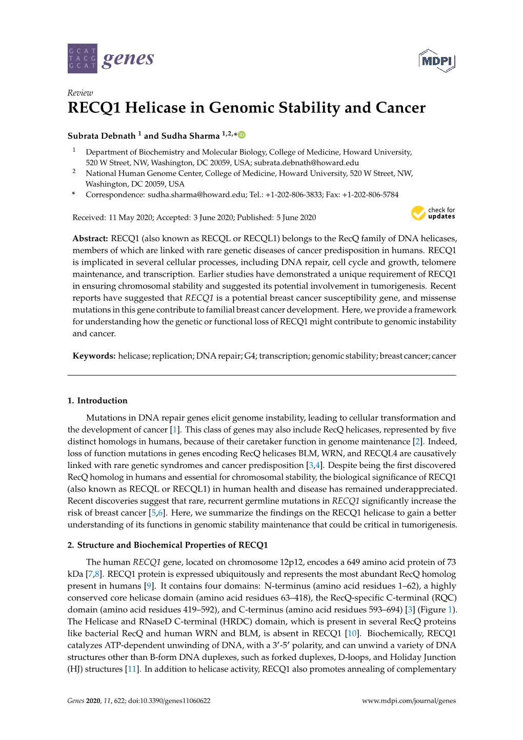 RECQ1 Helicase in Genomic Stability and Cancer