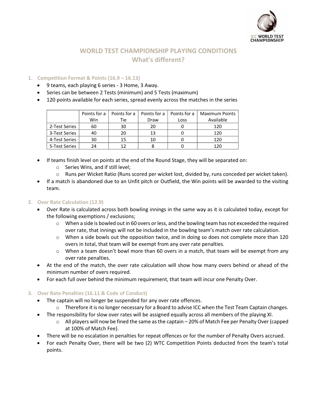 WORLD TEST CHAMPIONSHIP PLAYING CONDITIONS What's Different?