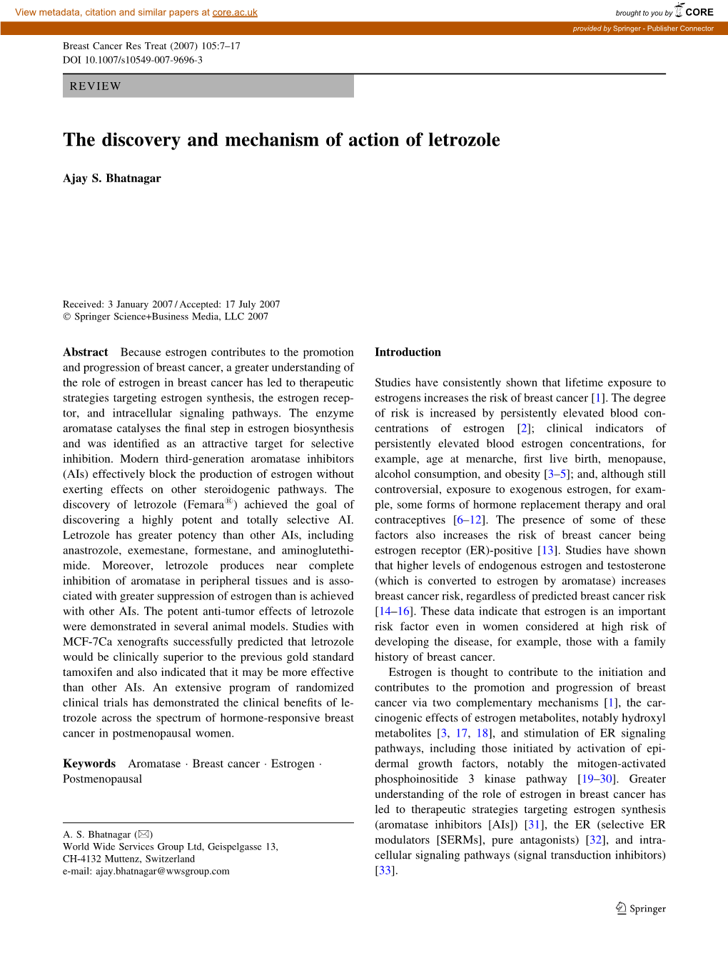 The Discovery and Mechanism of Action of Letrozole