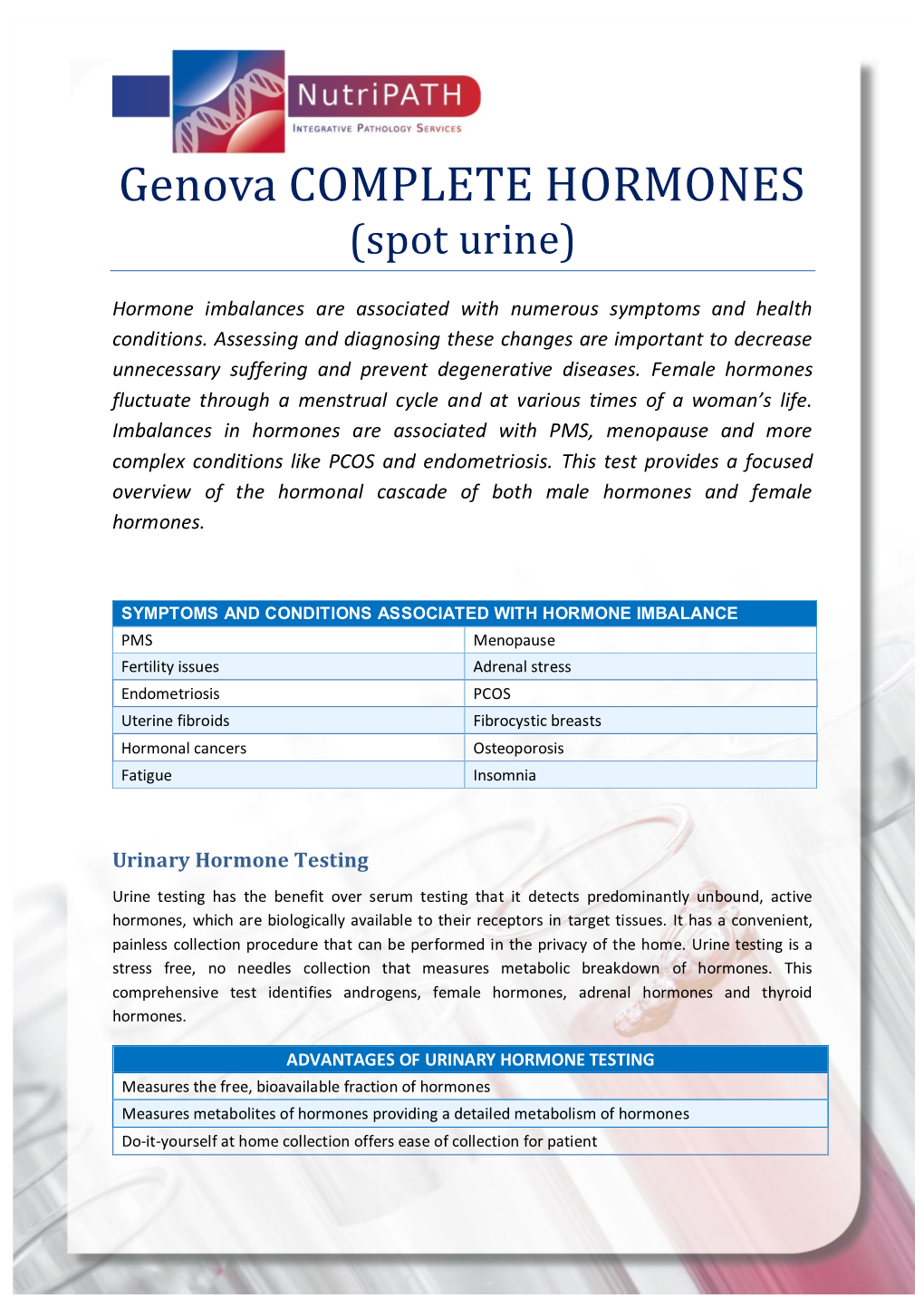 Genova COMPLETE HORMONES (Spot Urine)