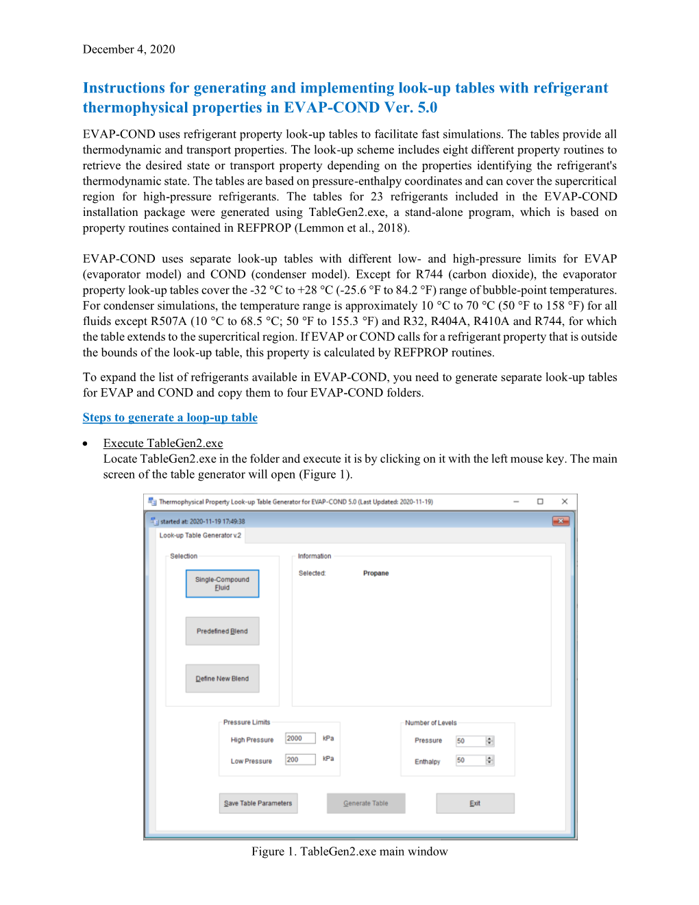 Instructions for Generating and Implementing Look-Up Tables with Refrigerant Thermophysical Properties in EVAP-COND Ver