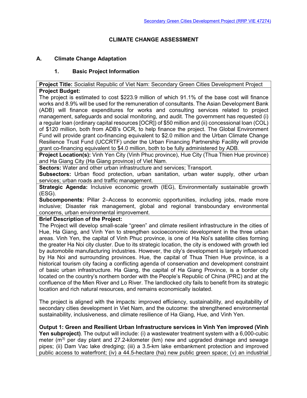 Climate Change Assessment