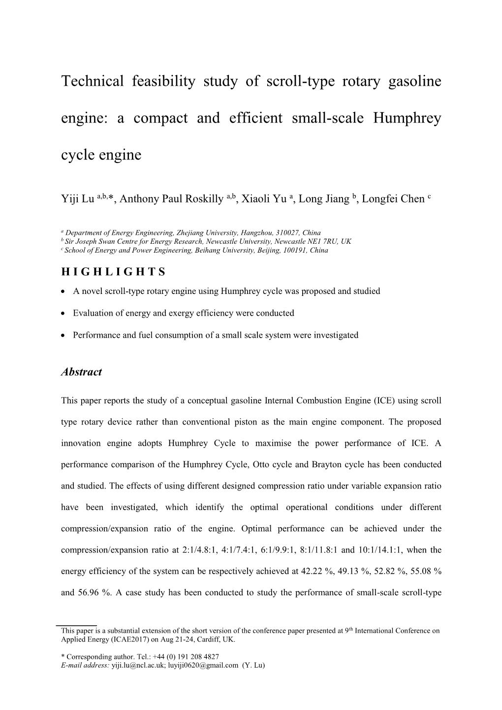 Technical Feasibility Study of Scroll-Type Rotary Gasoline Engine: a Compact and Efficient Small-Scale Humphrey Cycle Engine