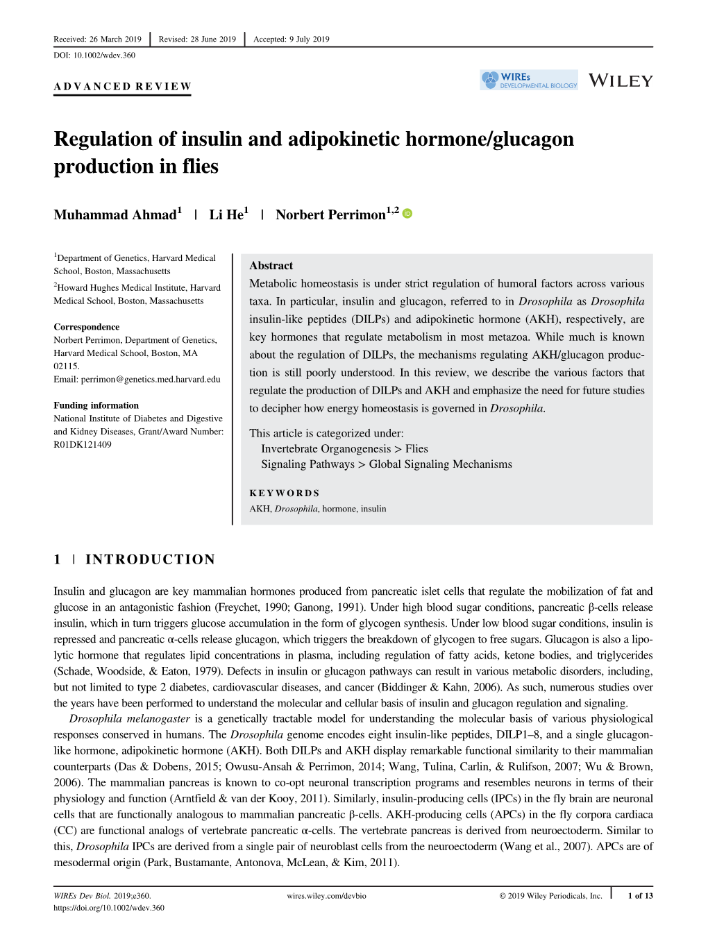 Regulation of Insulin and Adipokinetic Hormone/Glucagon Production in Flies