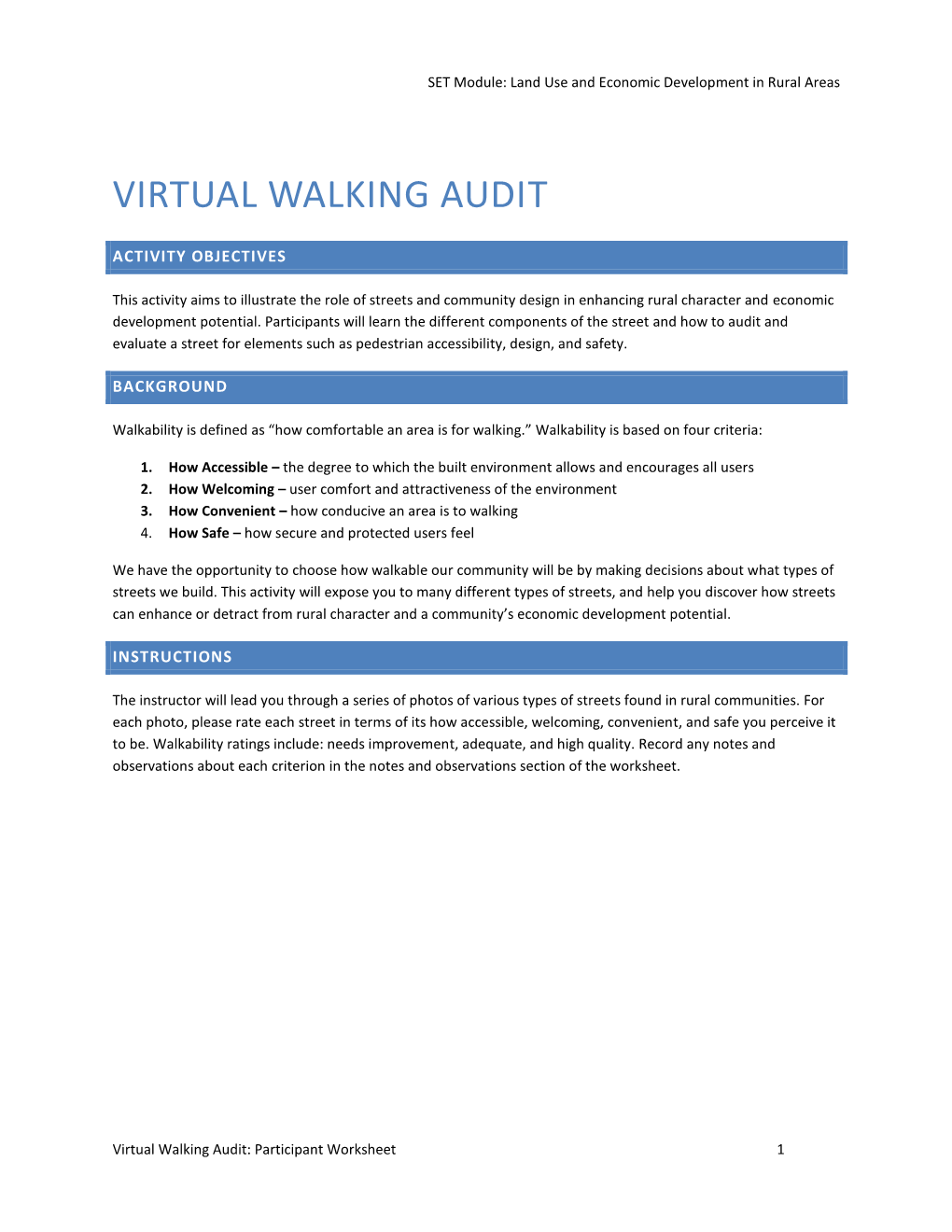 Virtual Walking Audit
