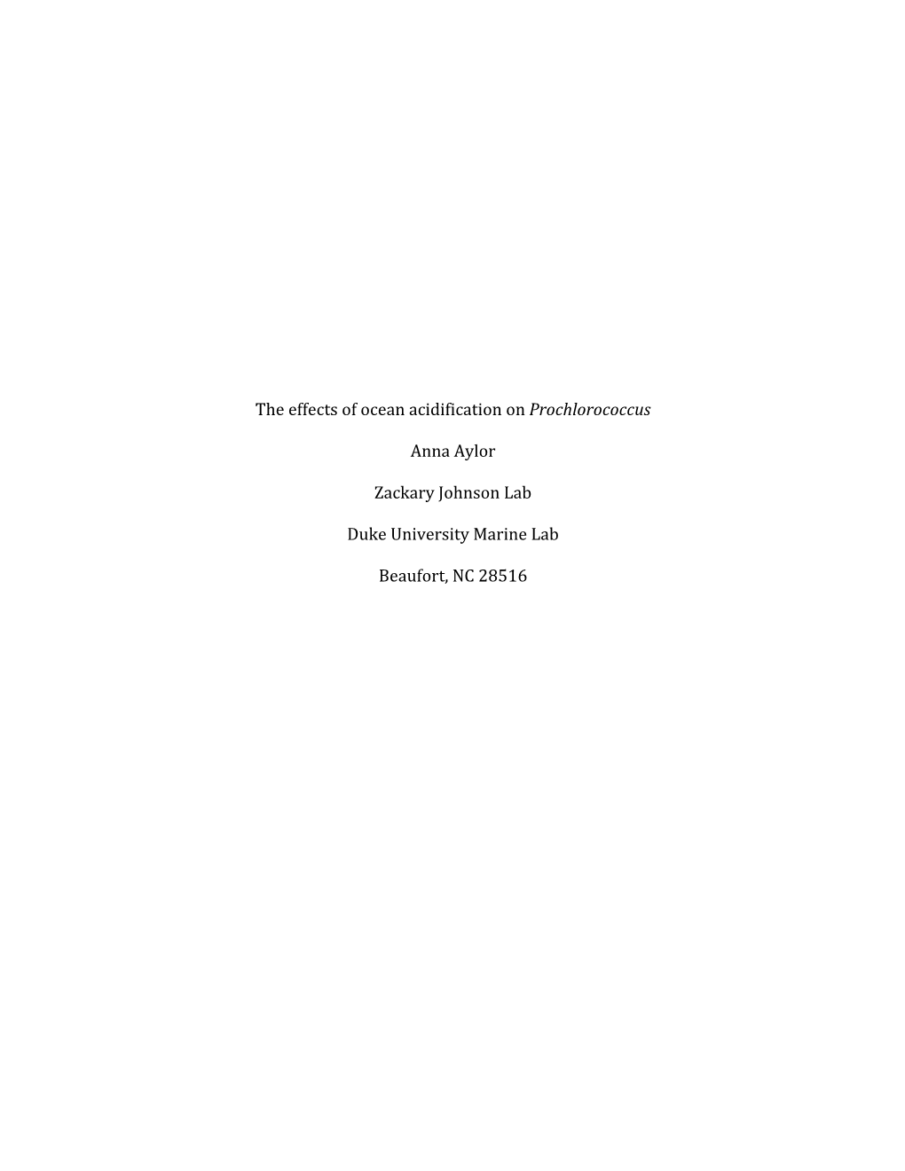 The Effects of Ocean Acidification on Prochlorococcus