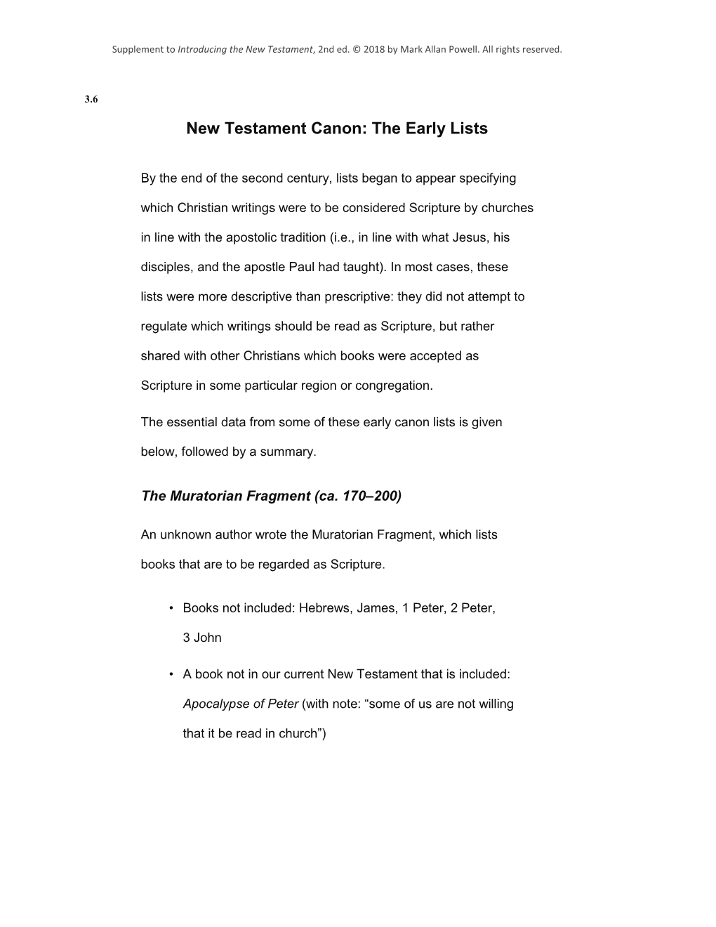 New Testament Canon: the Early Lists