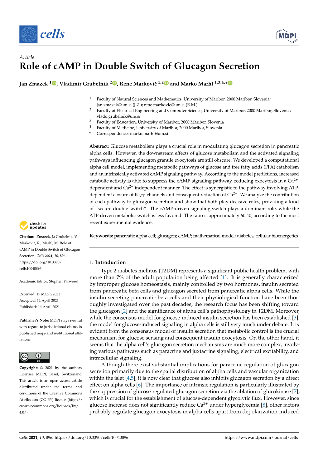 Role of Camp in Double Switch of Glucagon Secretion