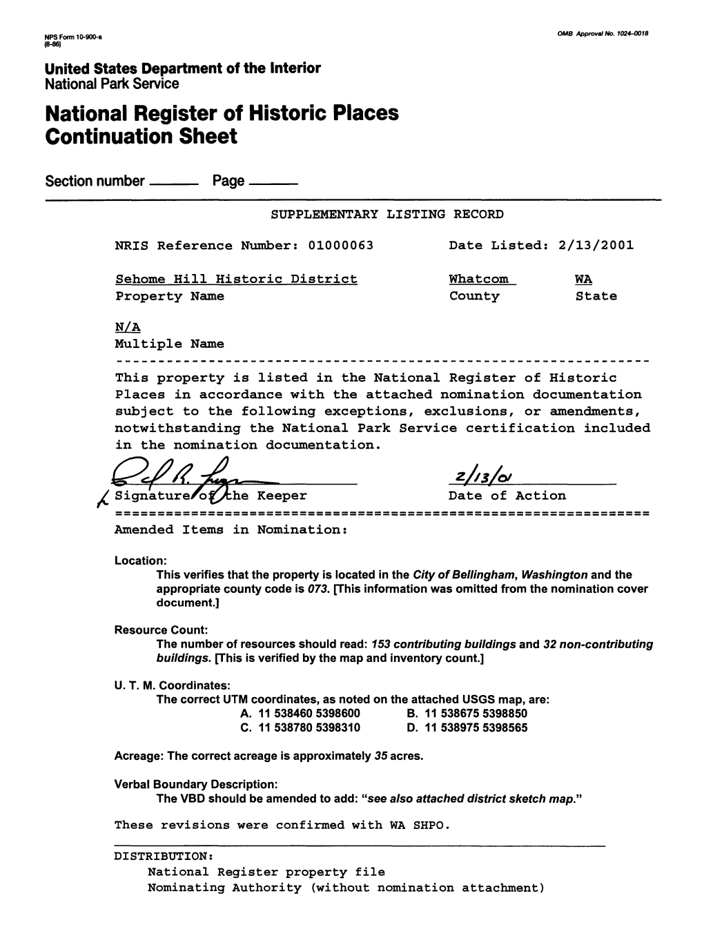 National Register of Historic Places Continuation Sheet