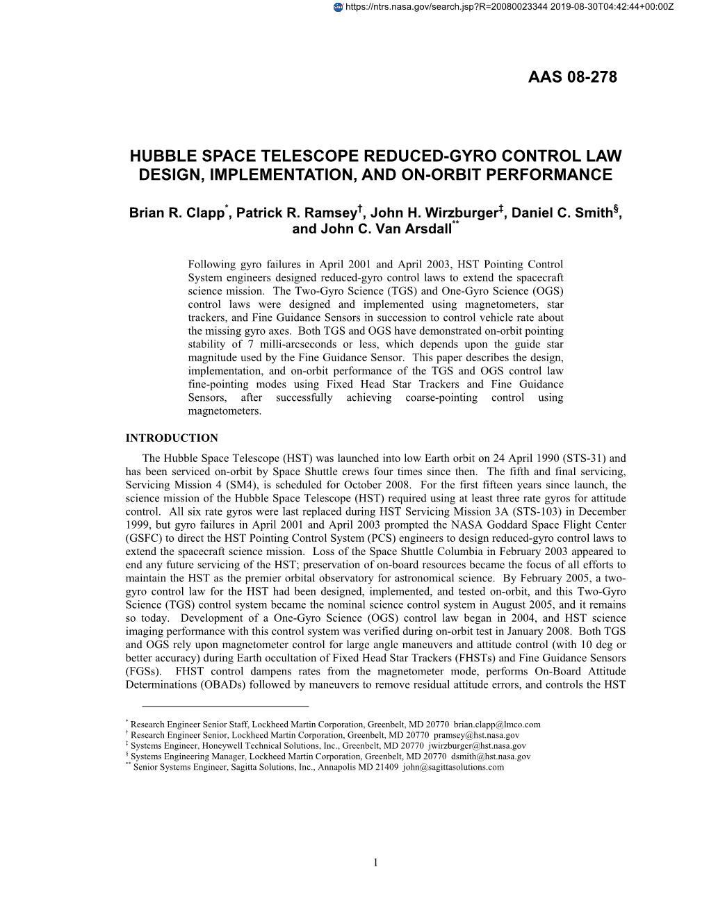 Hubble Space Telescope Reduced-Gyro Control Law Design, Implementation, and On-Orbit Performance