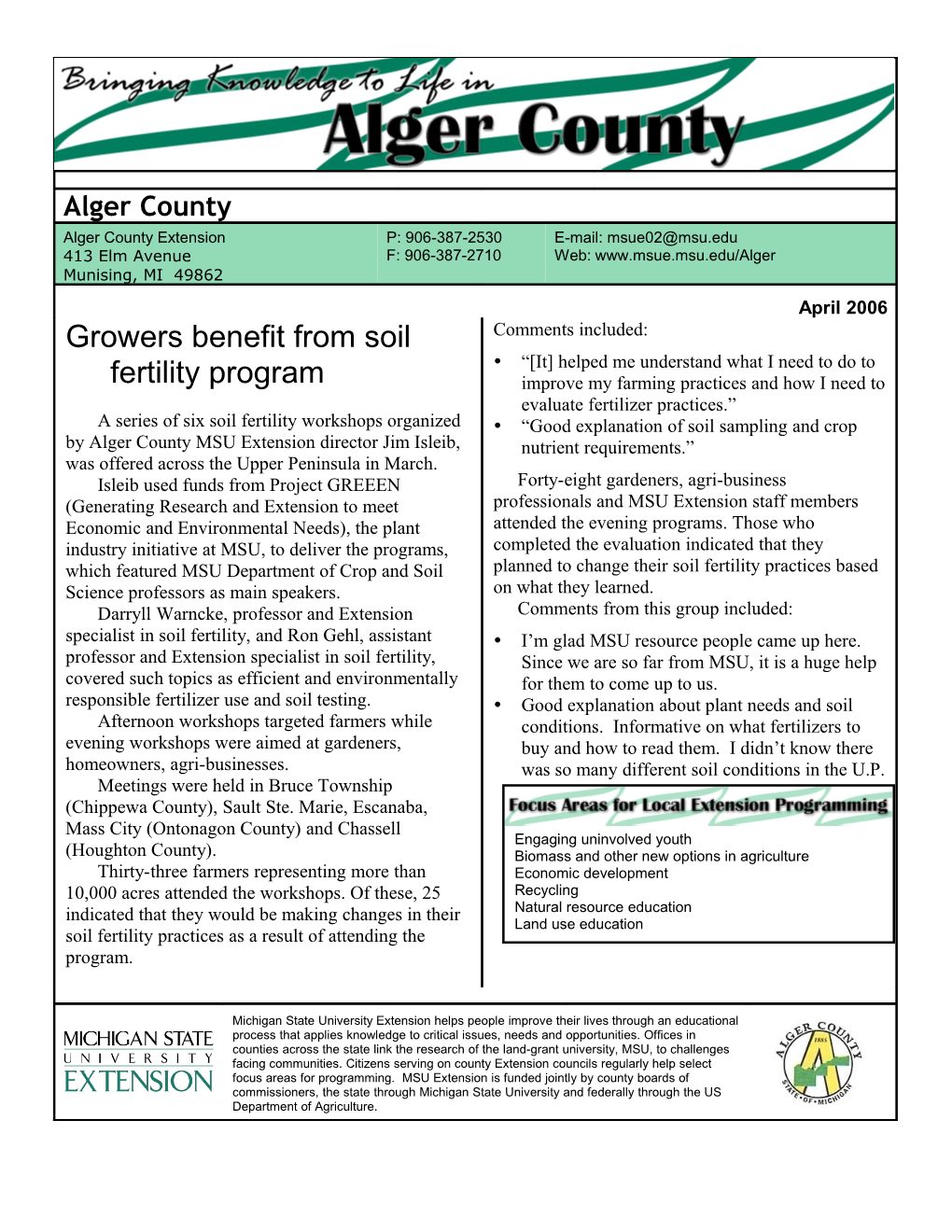 Growers Benefit from Soil Fertility Program