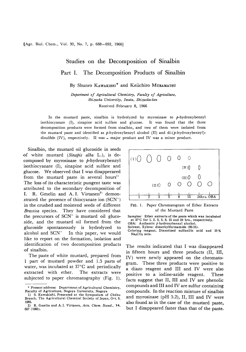 Studies on the Decomposition of Sinalbin Part I. the Decomposition