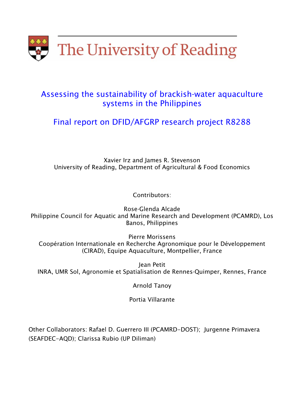 Assessing the Sustainability of Brackish-Water Aquaculture Systems in the Philippines