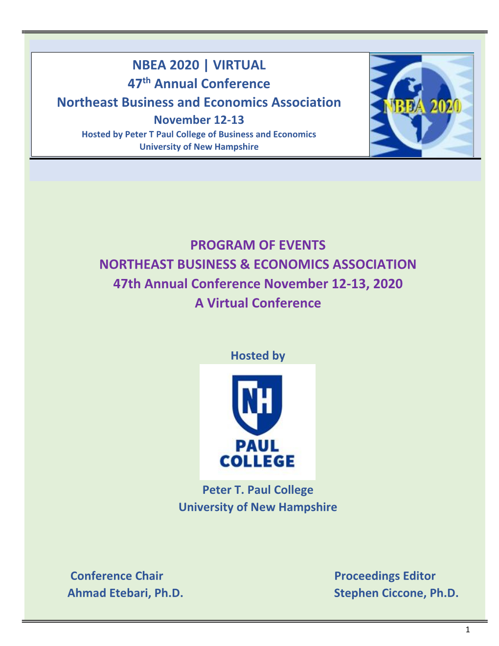 Program of Events Northeast Business & Economics