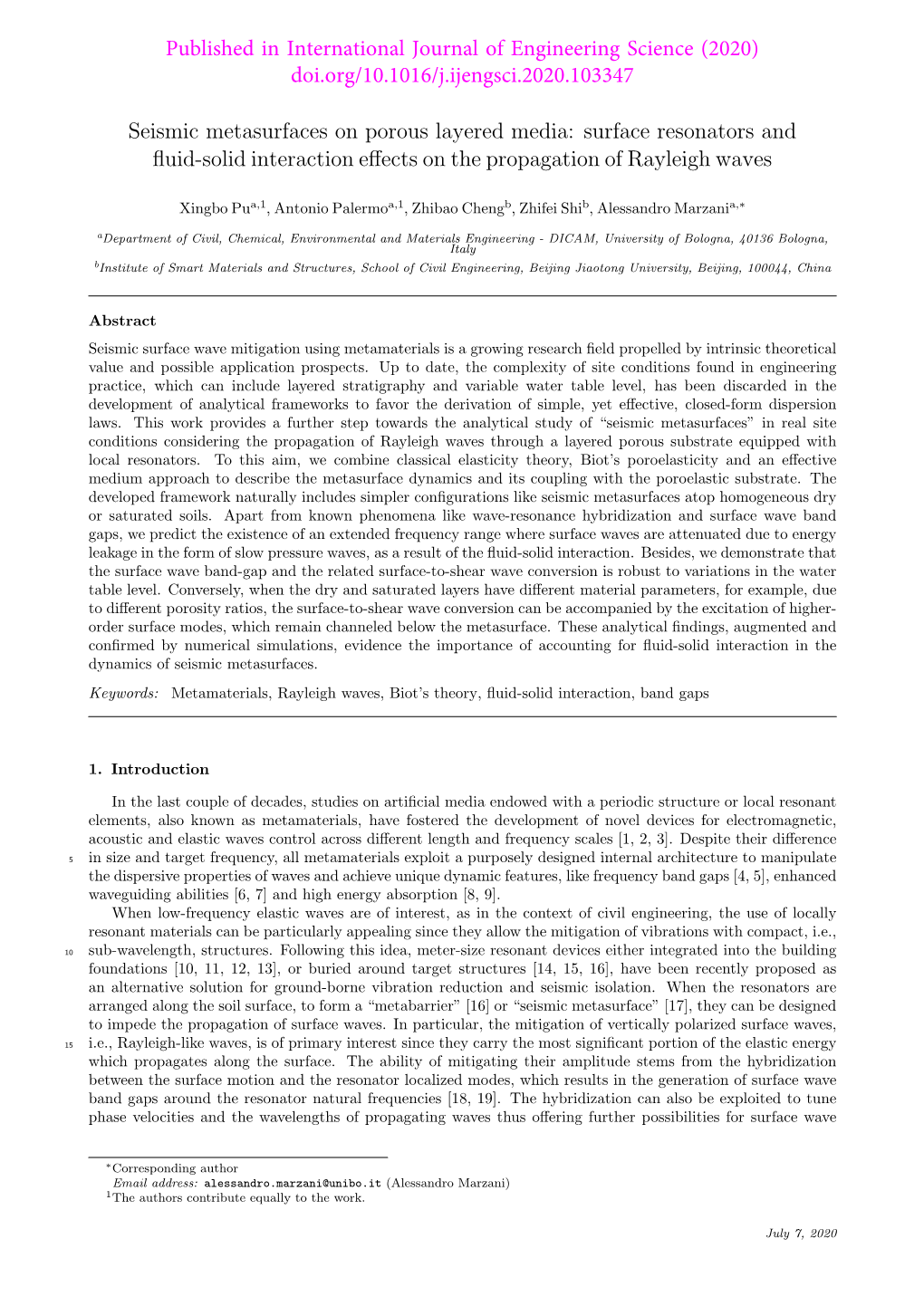 Seismic Metasurfaces on Porous Layered Media: Surface Resonators and ﬂuid-Solid Interaction Eﬀects on the Propagation of Rayleigh Waves