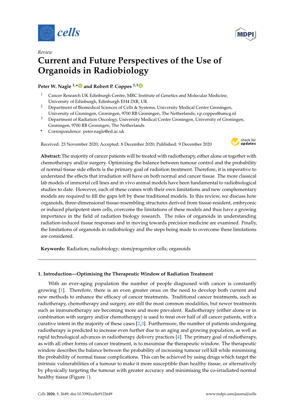 Current and Future Perspectives of the Use of Organoids in Radiobiology