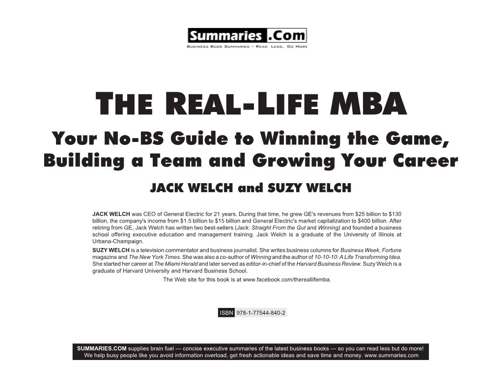 Summary of "The Real-Life MBA" by Jack Welch and Suzy Welch