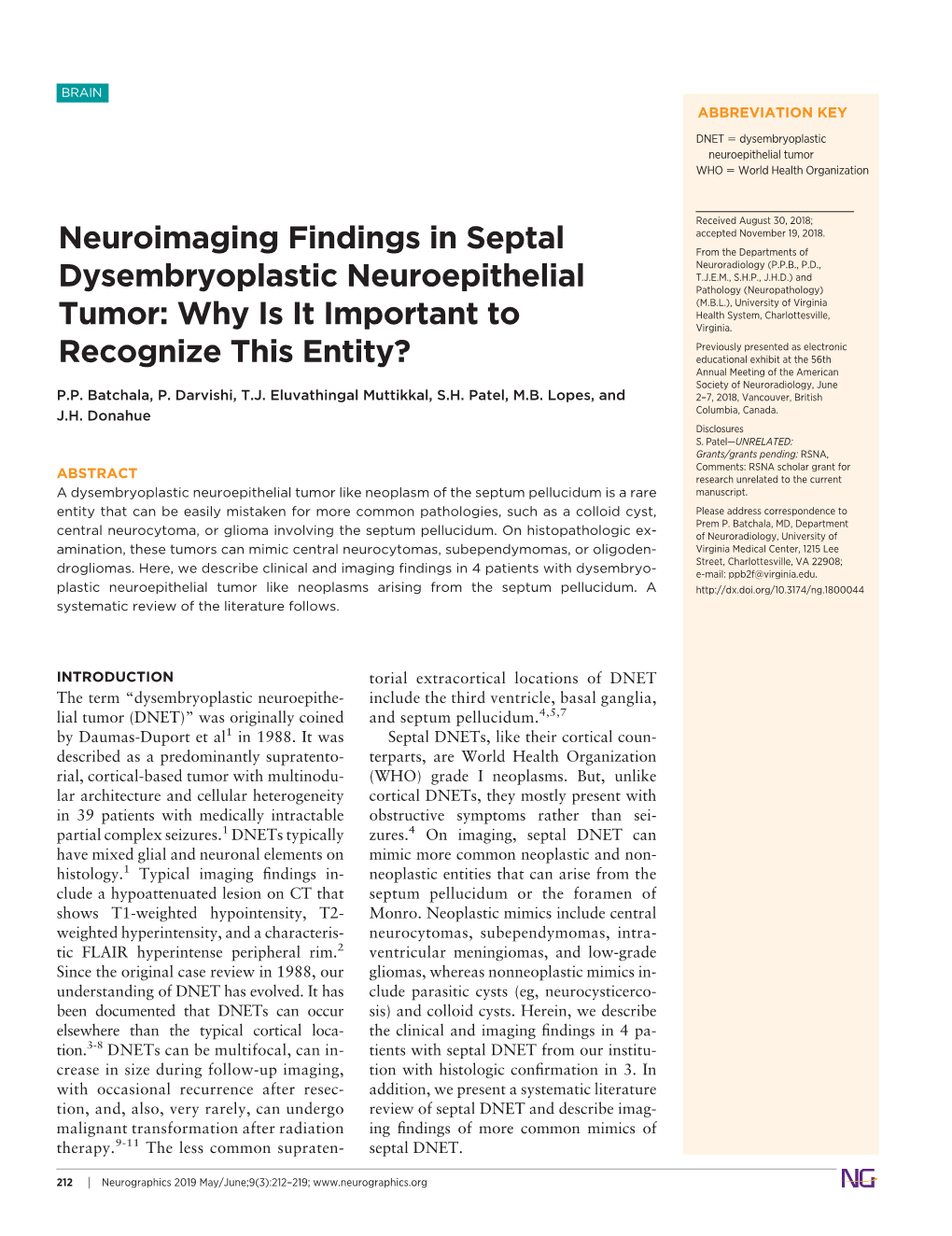 Neuroimaging Findings in Septal Dysembryoplastic