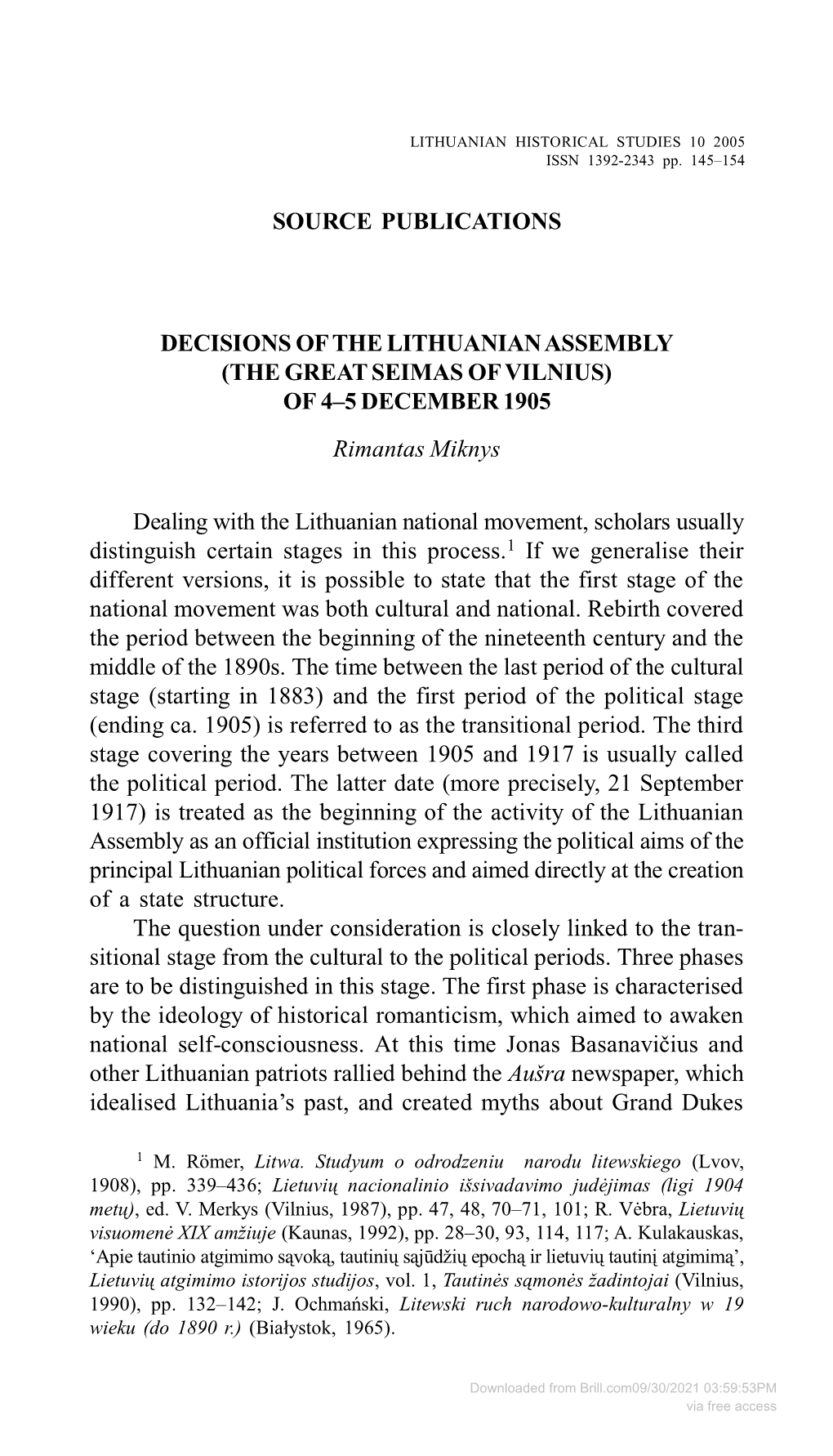 Source Publications Decisions of the Lithuanian