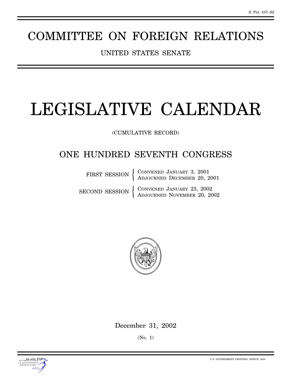 Legislative Calendar