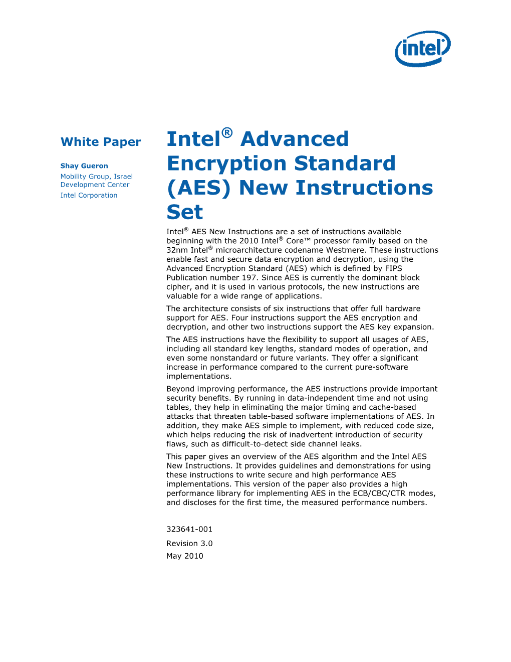 Intel(R) Advanced Encryption Standard (AES) New Instructions