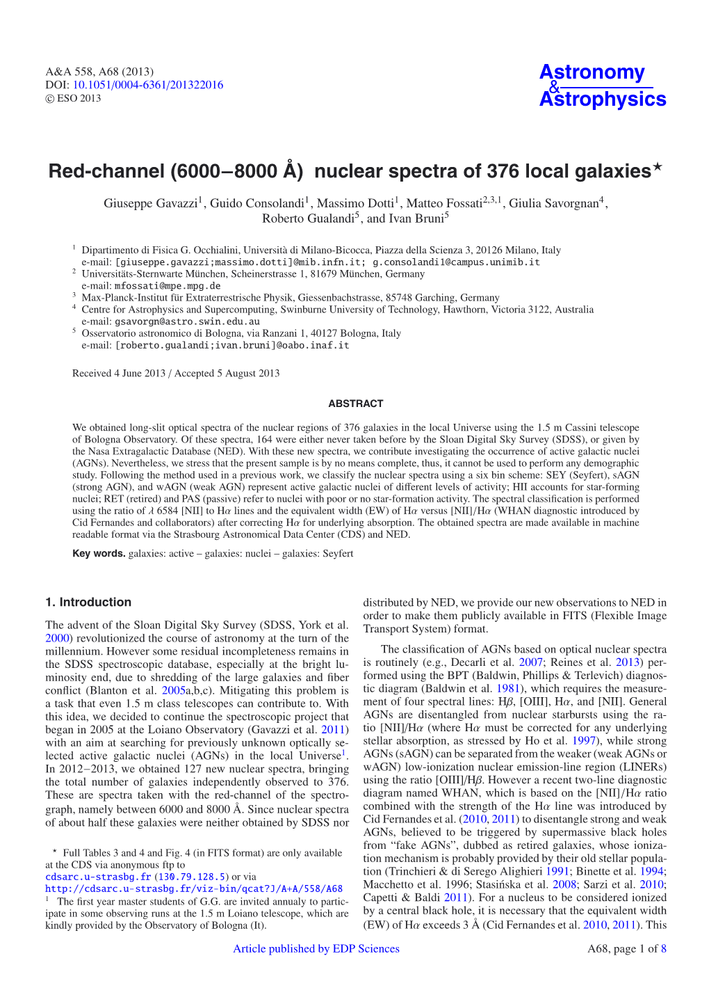 Nuclear Spectra of 376 Local Galaxies