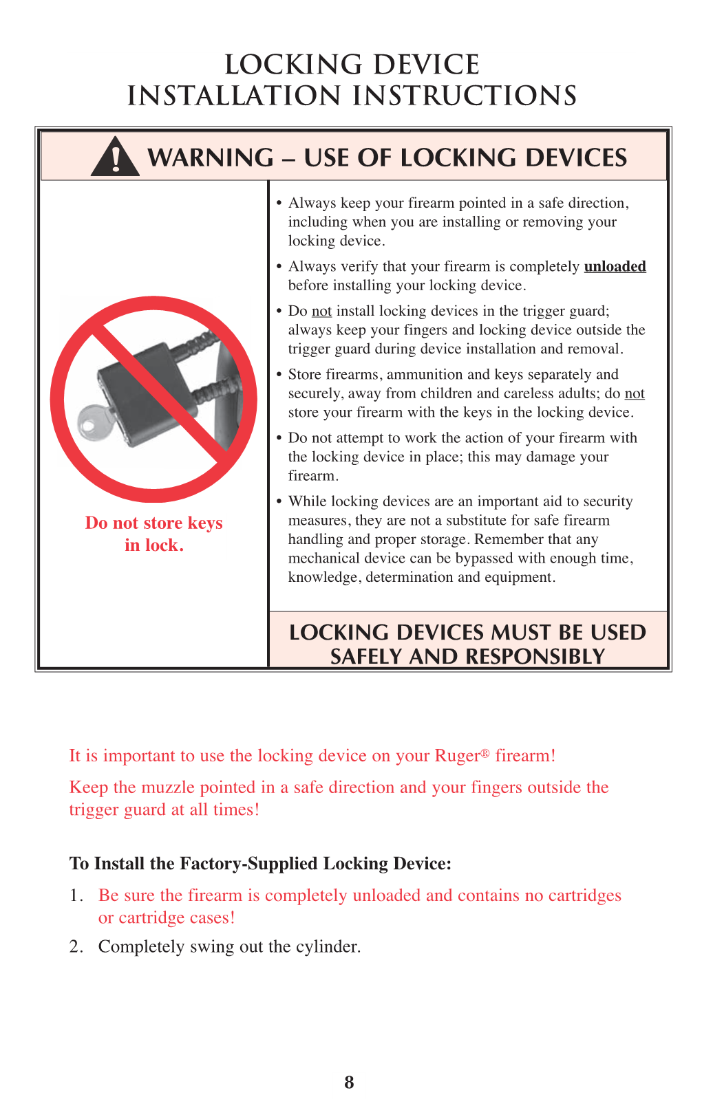 Locking Device Installation Instructions Warning