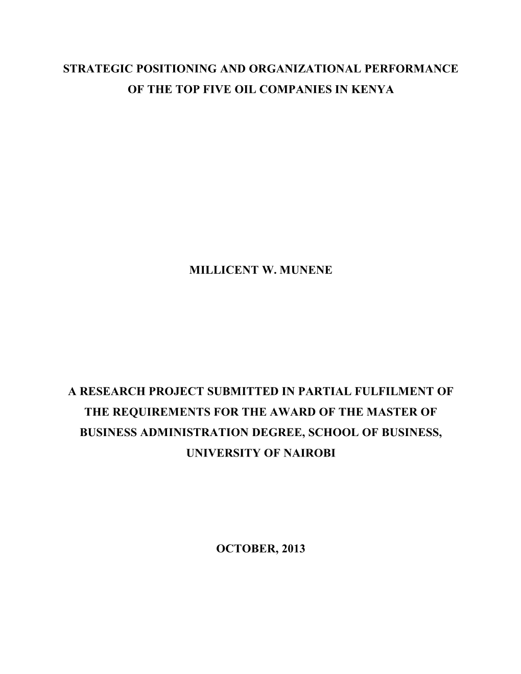 Strategic Positioning and Organizational Performance of the Top Five Oil Companies in Kenya