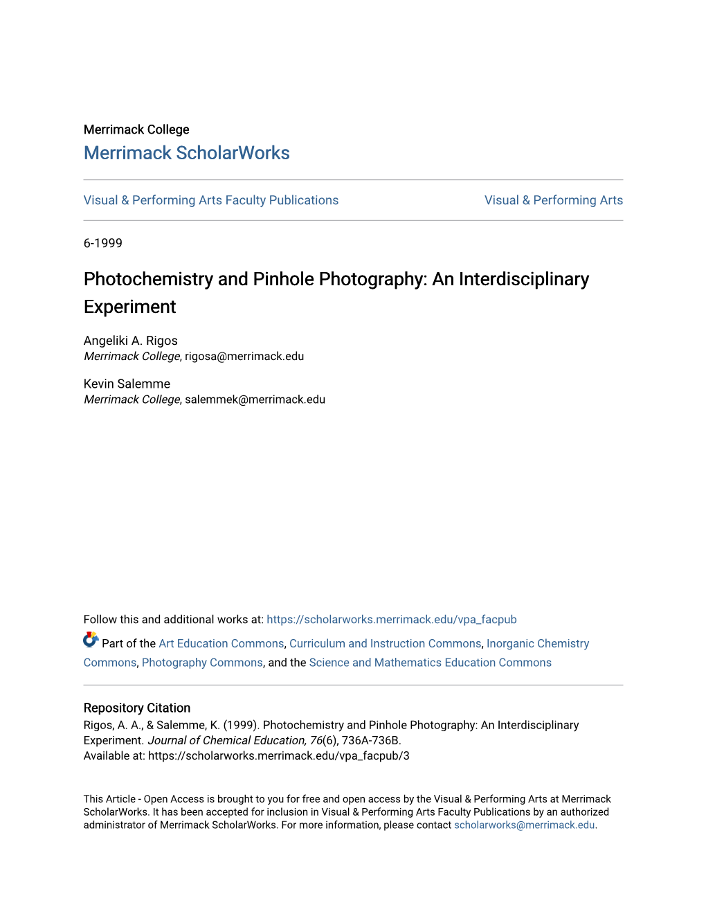 Photochemistry and Pinhole Photography: an Interdisciplinary Experiment