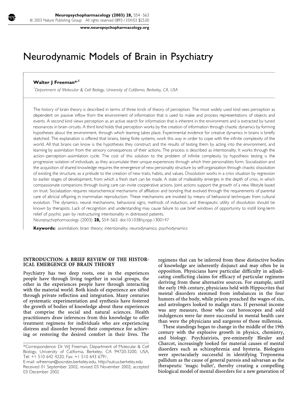 Neurodynamic Models of Brain in Psychiatry