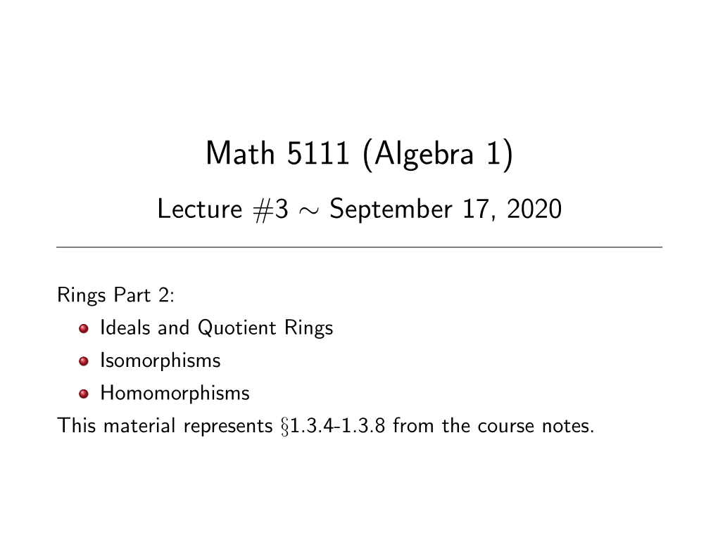 Math 5111 (Algebra 1) Lecture #3 ∼ September 17, 2020