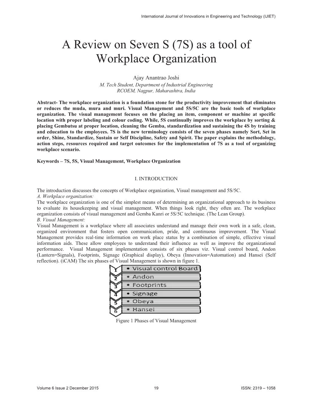 7S) As a Tool of Workplace Organization