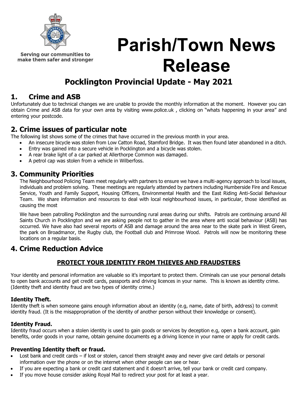 Pocklington Provincial Update - May 2021