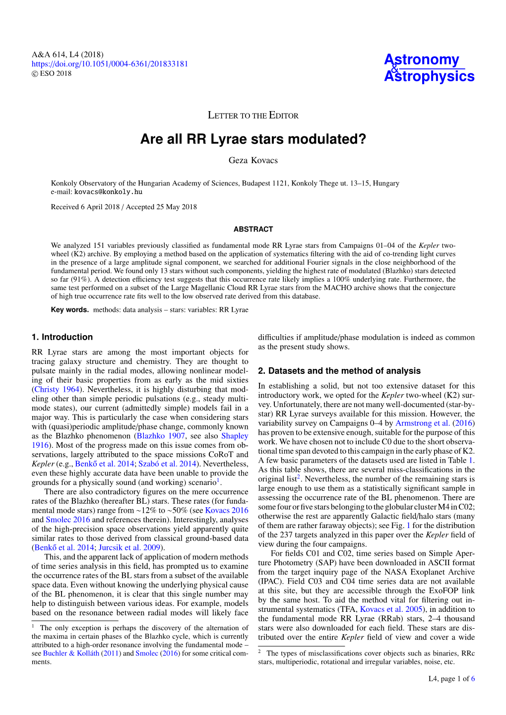 Are All RR Lyrae Stars Modulated? Geza Kovacs