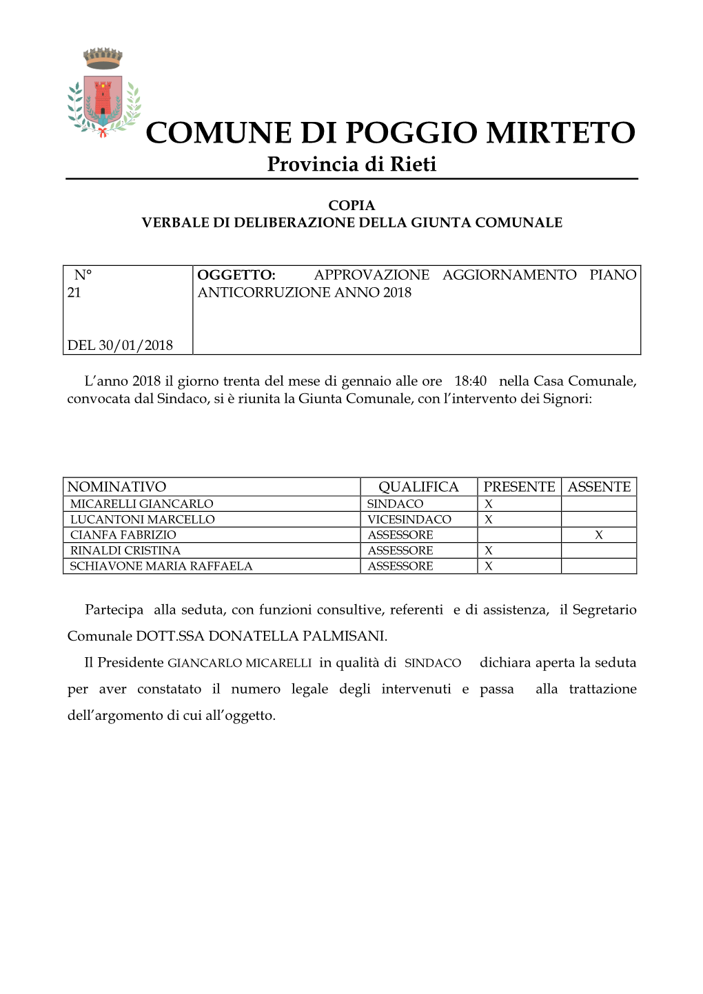 COMUNE DI POGGIO MIRTETO Provincia Di Rieti