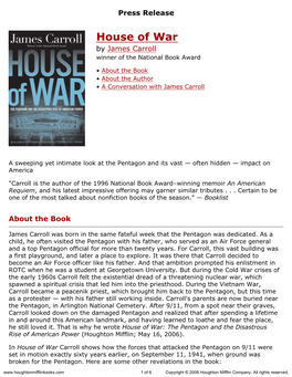 Press Release for House of War Published by Houghton Mifflin