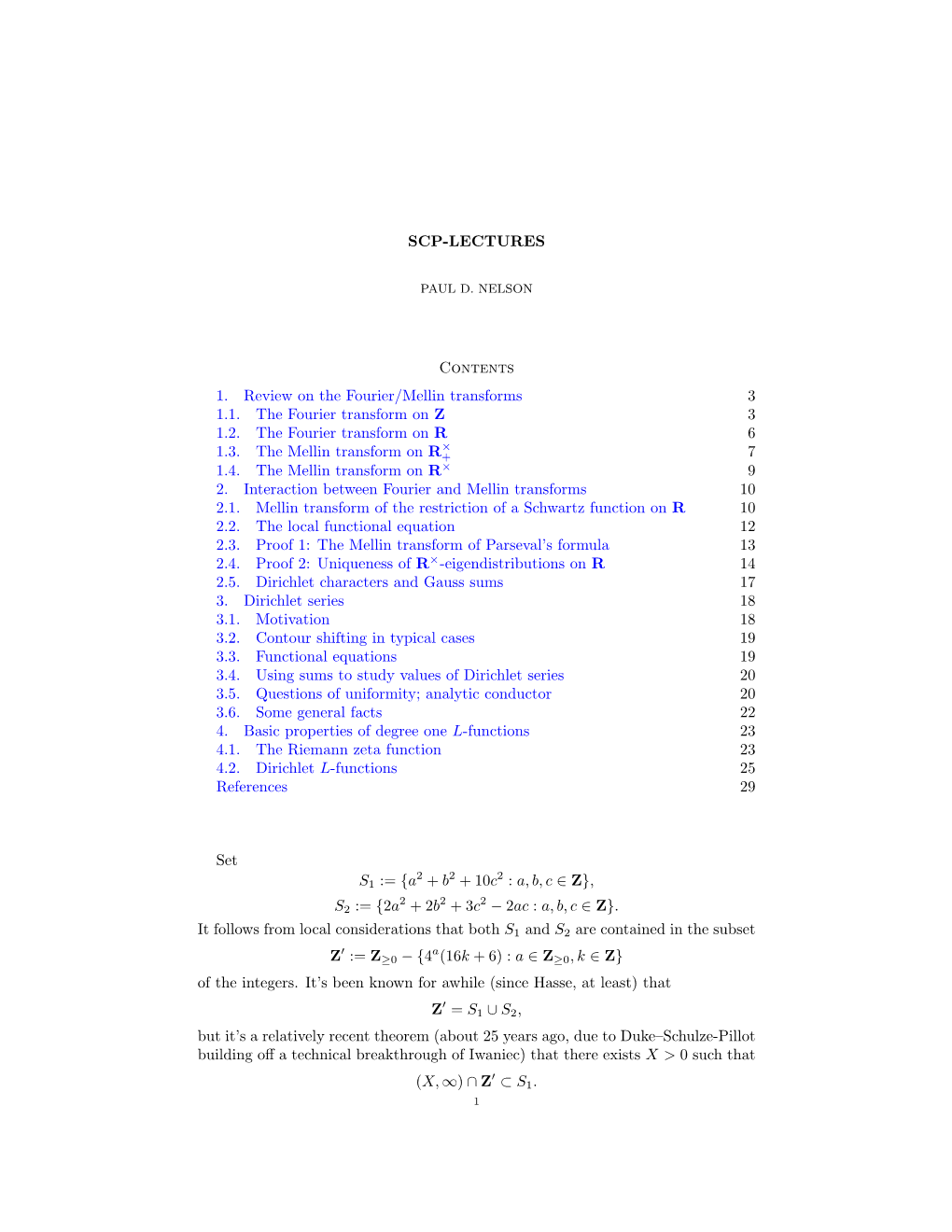 SCP-LECTURES Contents 1. Review on the Fourier/Mellin Transforms 3