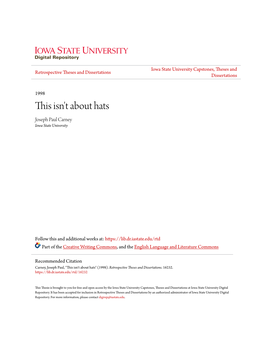 This Isn't About Hats Joseph Paul Carney Iowa State University