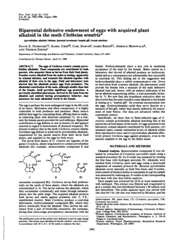 Biparental Defensive Endowment of Eggs with Acquired Plant Alkaloid In