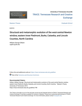 Structural and Metamorphic Evolution of the West-Central Newton Window, Eastern Inner Piedmont, Burke, Catawba, and Lincoln Counties, North Carolina