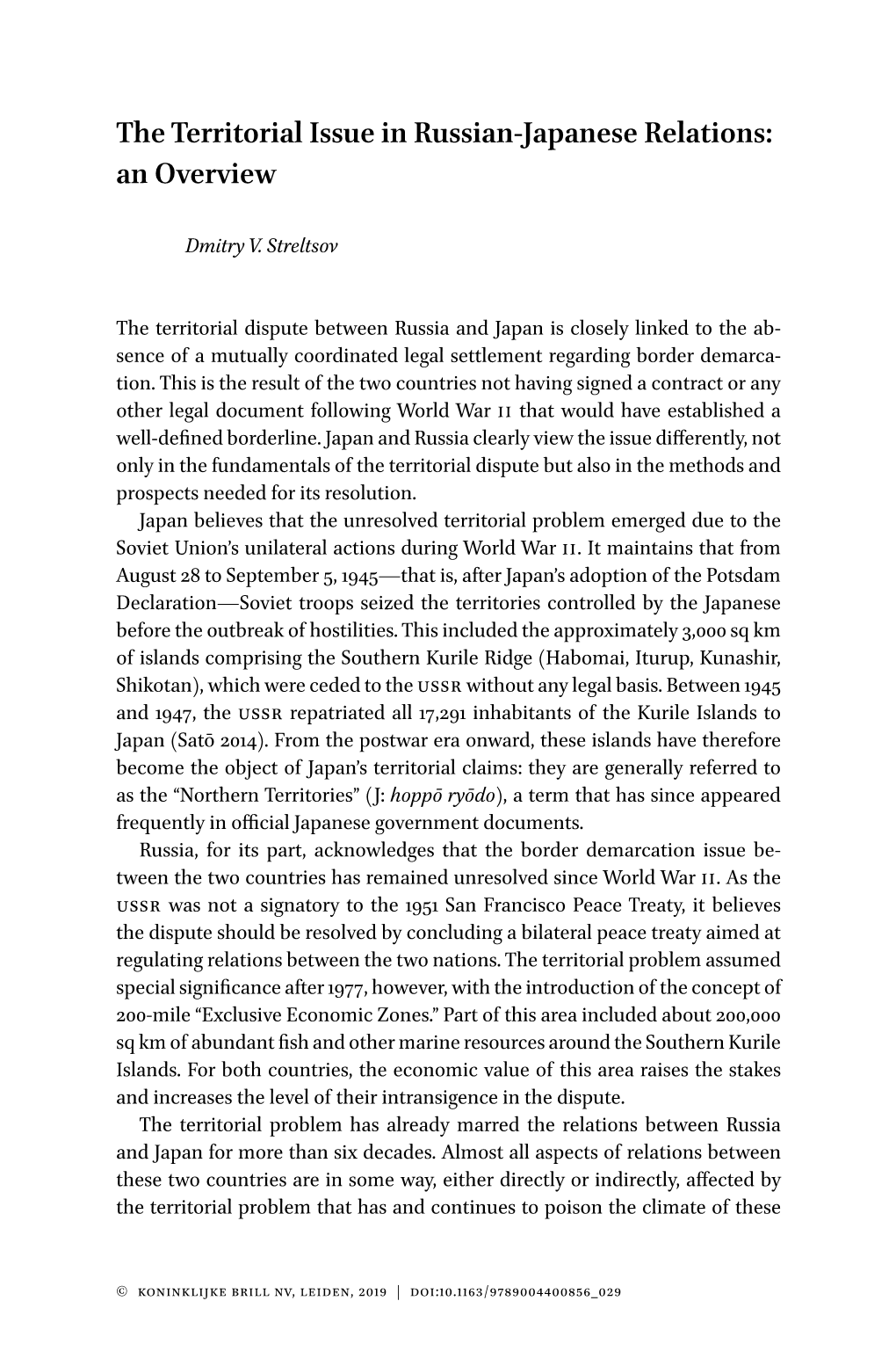 The Territorial Issue in Russian-Japanese Relations: an Overview