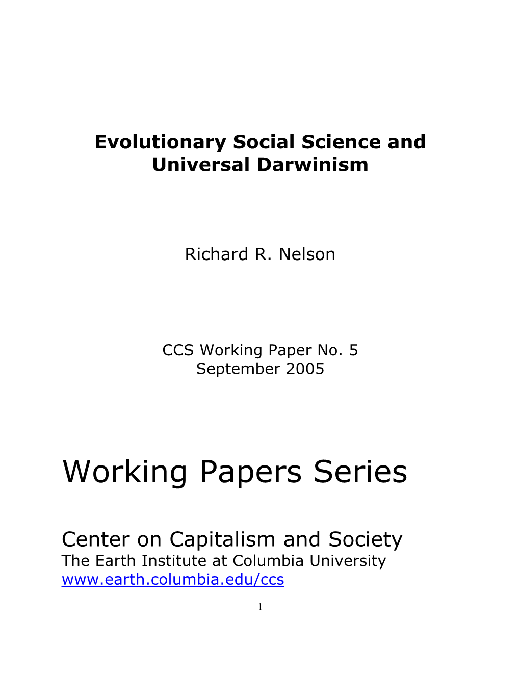 Evolutionary Social Science and Universal Darwinism