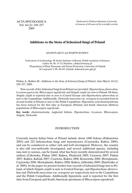 Additions to the Biota of Lichenized Fungi of Poland