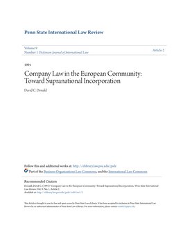 Company Law in the European Community: Toward Supranational Incorporation David C
