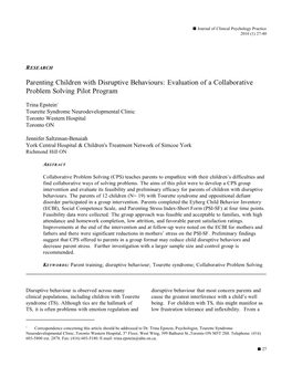 Parenting Children with Disruptive Behaviours: Evaluation of a Collaborative Problem Solving Pilot Program