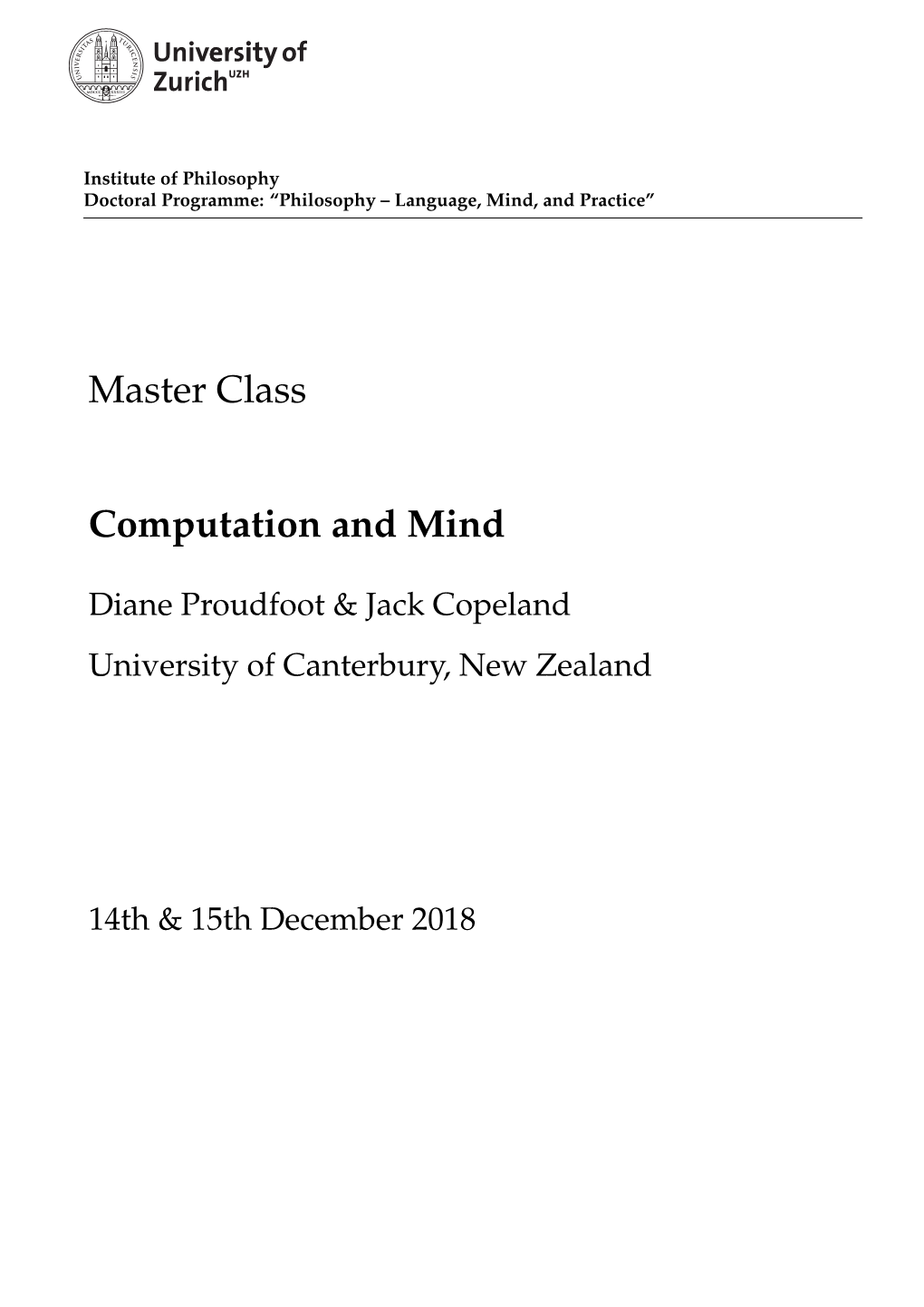 Master Class Computation and Mind